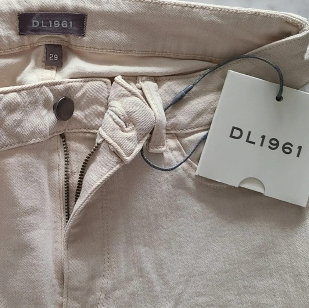 DL1961 Florence Cropped Canvas-Trimmed Jeans, Size 29, Ecru, NWT